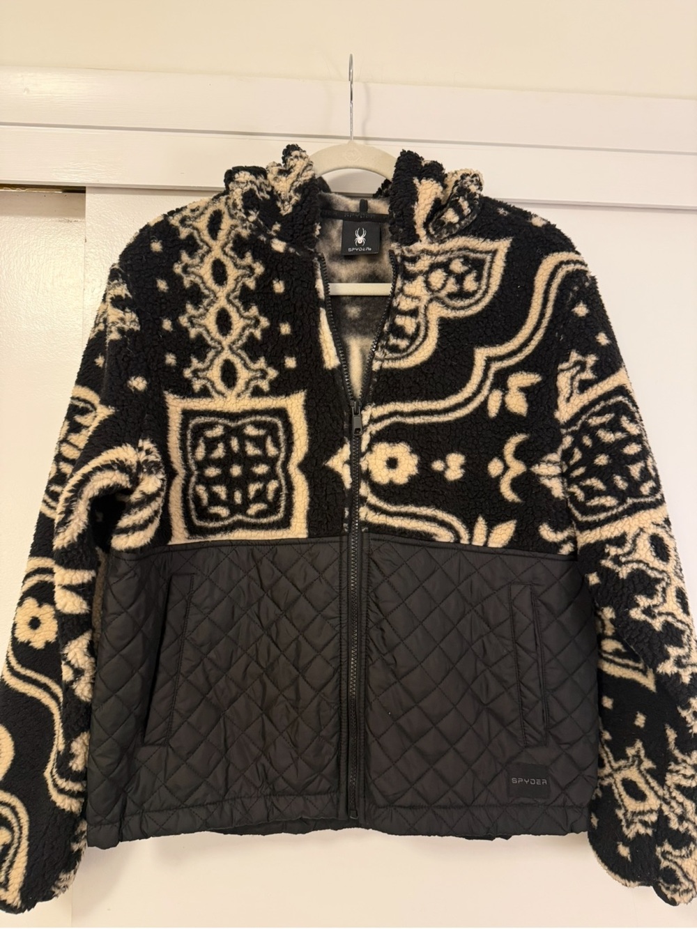 Spyder Black & Cream Quilted Teddy Fleece Hooded Jacket